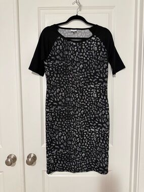 LuLaRoe Black and Silver Printed Midi Dress